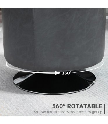 PU Grey 45.5cm 360 Swivel Foot Stool Ottoman Thick Padding Steel Base Grey