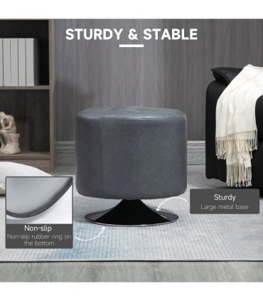 PU Grey 45.5cm 360 Swivel Foot Stool Ottoman Thick Padding Steel Base Grey