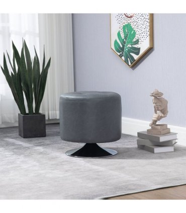 PU Grey 45.5cm 360 Swivel Foot Stool Ottoman Thick Padding Steel Base Grey