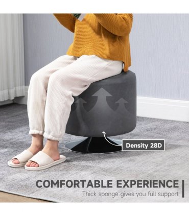 PU Grey 45.5cm 360 Swivel Foot Stool Ottoman Thick Padding Steel Base Grey