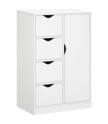 Storage Cabinet White Modern 4 Drawers 1 Shelf Particle Board 54cm x 29cm x 83cm