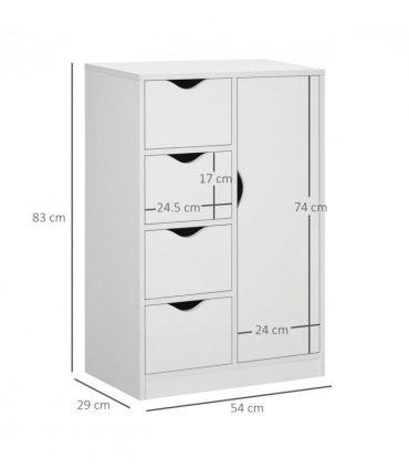 Storage Cabinet White Modern 4 Drawers 1 Shelf Particle Board 54cm x 29cm x 83cm
