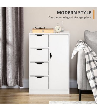 Storage Cabinet White Modern 4 Drawers 1 Shelf Particle Board 54cm x 29cm x 83cm