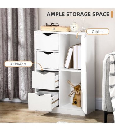 Storage Cabinet White Modern 4 Drawers 1 Shelf Particle Board 54cm x 29cm x 83cm