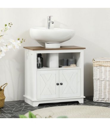 Bathroom Sink Cabinet White Particle Board 60W x 30D x 60Hcm Freestanding