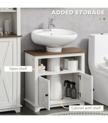 Bathroom Sink Cabinet White Particle Board 60W x 30D x 60Hcm Freestanding