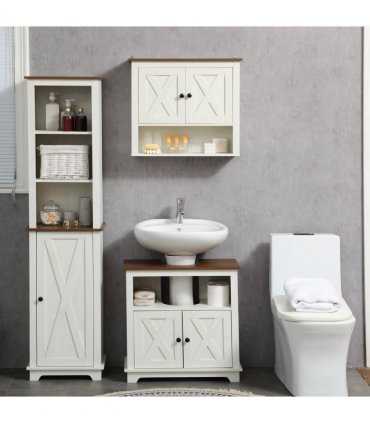 Bathroom Sink Cabinet White Particle Board 60W x 30D x 60Hcm Freestanding