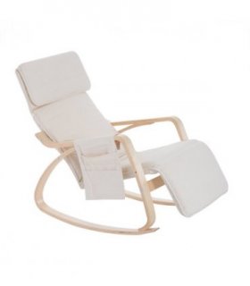 Rocking Chair Recliner Armchair with Adjustable Footrest, Cream White