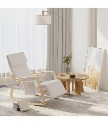 Rocking Chair Recliner Armchair with Adjustable Footrest, Cream White