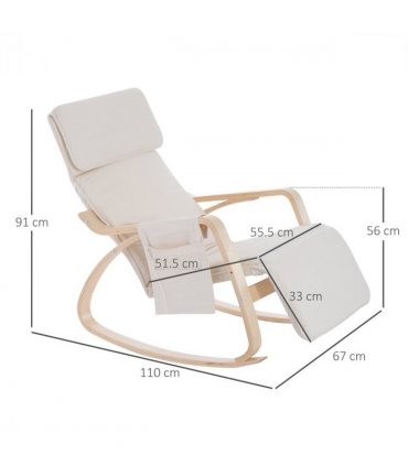 Rocking Chair Recliner Armchair with Adjustable Footrest, Cream White