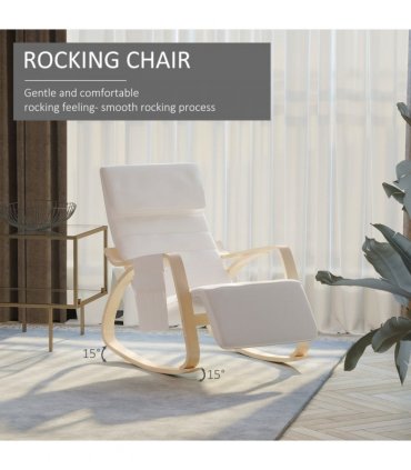 Rocking Chair Recliner Armchair with Adjustable Footrest, Cream White