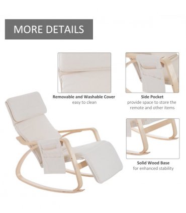 Rocking Chair Recliner Armchair with Adjustable Footrest, Cream White