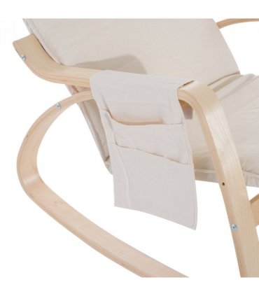 Rocking Chair Recliner Armchair with Adjustable Footrest, Cream White