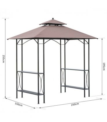 Brown metal 2.5x1.5m BBQ Tent Canopy Patio Outdoor Awning Gazebo Sun Shelter