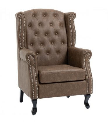 Chesterfield-style Wing Back Armchair Tufted Accent Chair Brown