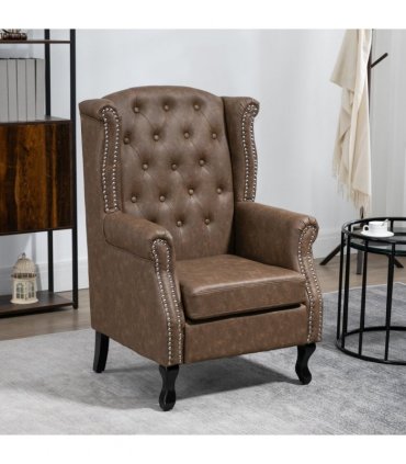 Chesterfield-style Wing Back Armchair Tufted Accent Chair Brown