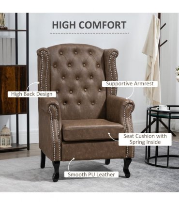 Chesterfield-style Wing Back Armchair Tufted Accent Chair Brown