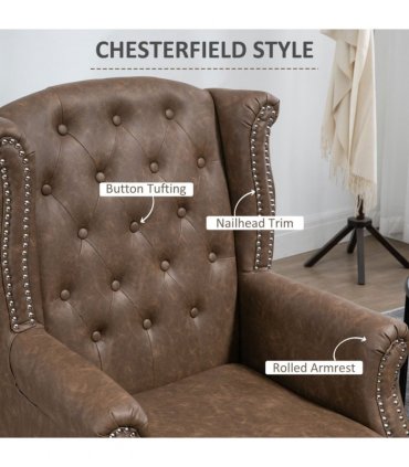 Chesterfield-style Wing Back Armchair Tufted Accent Chair Brown