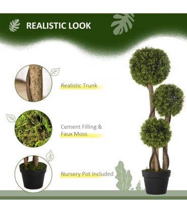 Potted Artificial Plants Boxwood Ball Topiary Trees Indoor Outdoor, 90cm