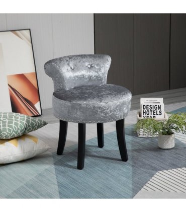 Dressing Table Stool Vanity Seat w/ Rubber Wood Legs Bedroom - Grey