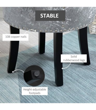 Dressing Table Stool Vanity Seat w/ Rubber Wood Legs Bedroom - Grey