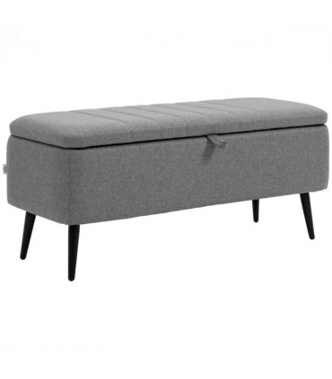 Storage Ottoman Bench, Linen Fabric Footstool with Steel Legs Grey