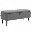 Storage Ottoman Bench, Linen Fabric Footstool with Steel Legs Grey