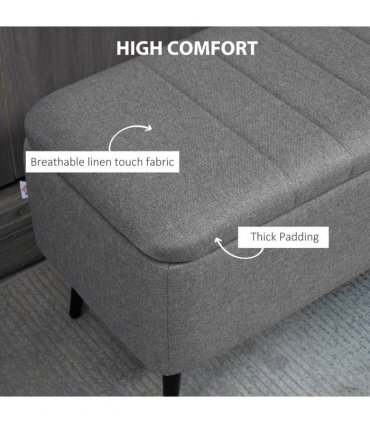 Storage Ottoman Bench, Linen Fabric Footstool with Steel Legs Grey