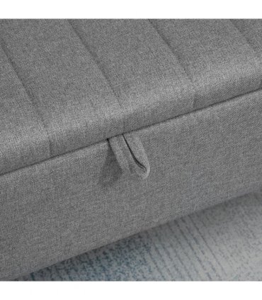 Storage Ottoman Bench, Linen Fabric Footstool with Steel Legs Grey