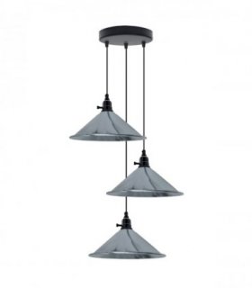 Ceiling Pendant Light Industrial 3 Head Cluster Cone Shaped Metal 22cm x 10cm