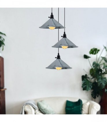 Ceiling Pendant Light Industrial 3 Head Cluster Cone Shaped Metal 22cm x 10cm