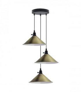 Ceiling Pendant Light Industrial 3 Head Cluster E27 Metal Cone Shade 22cm x 10cm