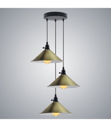 Ceiling Pendant Light Industrial 3 Head Cluster E27 Metal Cone Shade 22cm x 10cm
