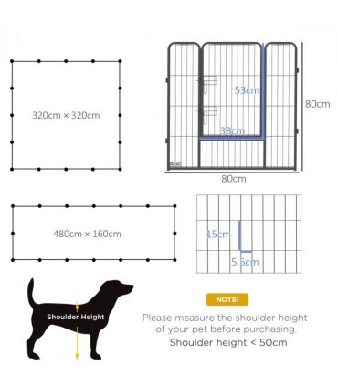 Steel Grey 16 Panels Heavy Duty Puppy Play Pen for Small, Medium Dogs 80Hcm
