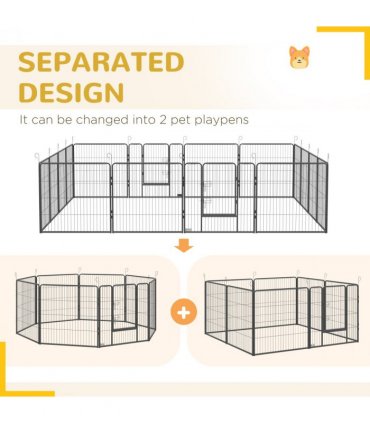 Steel Grey 16 Panels Heavy Duty Puppy Play Pen for Small, Medium Dogs 80Hcm