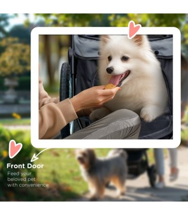 3 Wheel Pet Stroller, for Medium Small Dogs, Foldable Cat Pram - Grey