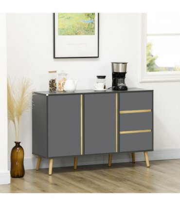 Sideboard Storage Cabinet Dark Grey 120W x 40D x 80H cm Adjustable Shelves