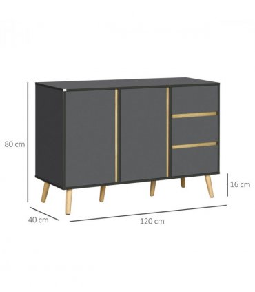 Sideboard Storage Cabinet Dark Grey 120W x 40D x 80H cm Adjustable Shelves