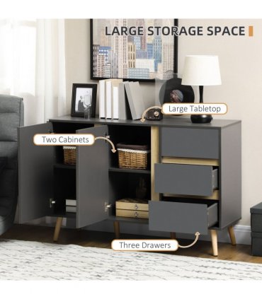 Sideboard Storage Cabinet Dark Grey 120W x 40D x 80H cm Adjustable Shelves