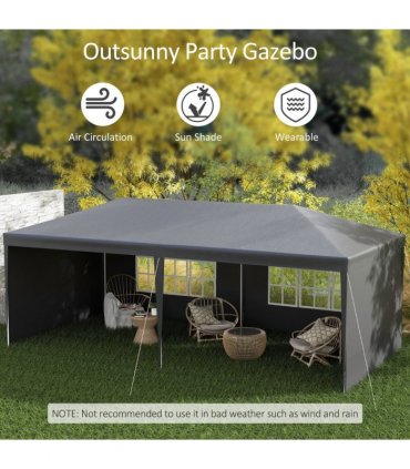6m x 3m Garden Gazebo Marquee Canopy Party Tent Canopy Patio Dark Grey
