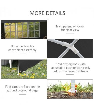 6m x 3m Garden Gazebo Marquee Canopy Party Tent Canopy Patio Dark Grey