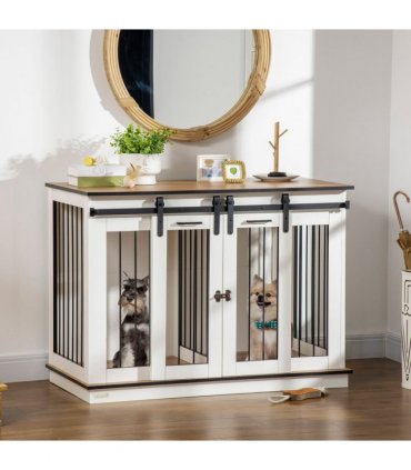 Dog Crate Furniture for Large Dogs, Double Dog Cage for Small Dogs, White