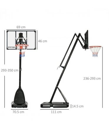 Adjustable Basketball Hoop with Weighted Base, Wheels, 2.4-2.9m