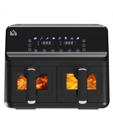 Air Fryer 8L Family Size Black Dual 2 Basket 8 Presets Cookbook Timer 2500W