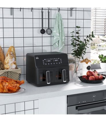 Air Fryer 8L Family Size Black Dual 2 Basket 8 Presets Cookbook Timer 2500W