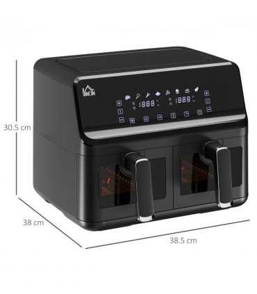 Air Fryer 8L Family Size Black Dual 2 Basket 8 Presets Cookbook Timer 2500W