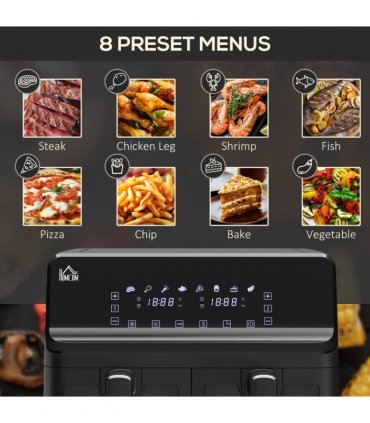 Air Fryer 8L Family Size Black Dual 2 Basket 8 Presets Cookbook Timer 2500W