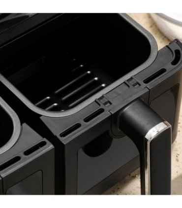 Air Fryer 8L Family Size Black Dual 2 Basket 8 Presets Cookbook Timer 2500W