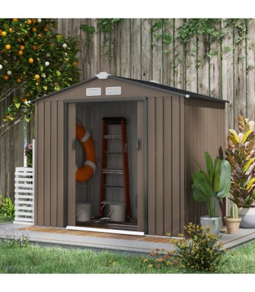 Garden Shed Storage Unit w/Locking Door Floor Foundation Vent Brown