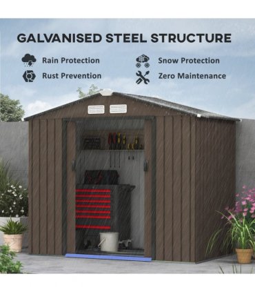 Garden Shed Storage Unit w/Locking Door Floor Foundation Vent Brown